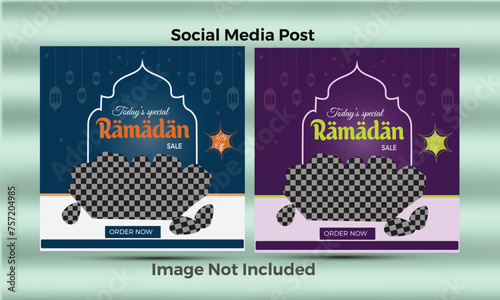 Set of social media template elegant luxury Ramadan Kareem with mosque, crescent moon and stars