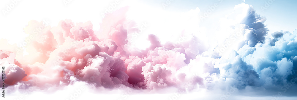 Dreamy pastel pink and blue color clouds floating in the sky.