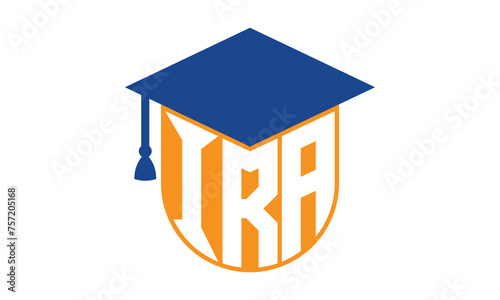 IRA initial letter academic logo design vector template. school college logo, university logo, graduation cap logo, institute logo, educational logo, library logo, teaching logo, book shop, varsity	
