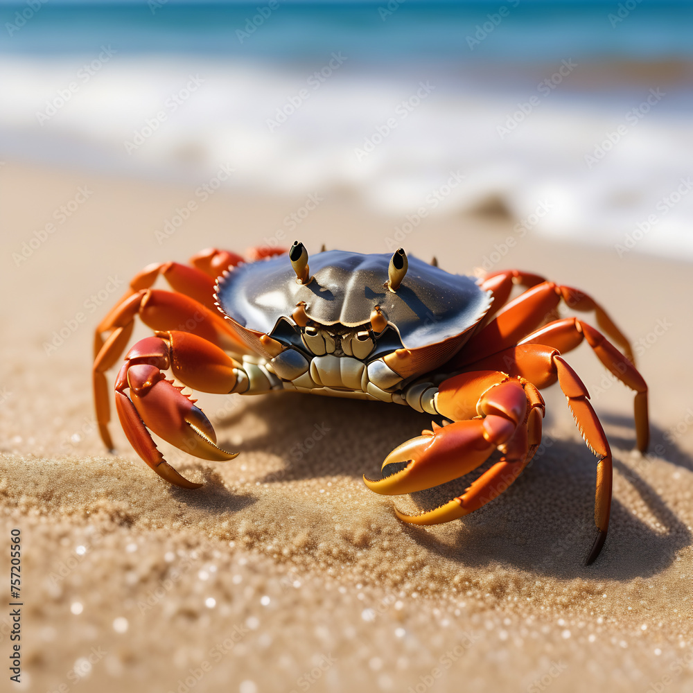 Sea crab on a background of sand and sea Sea crab on a background of sand and sea
