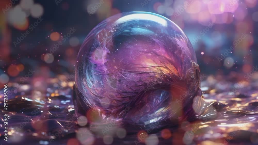Realistic illustration of a mesmerizing purple crystal ball illustration. Seamless looping 4k time-lapse virtual video animation background