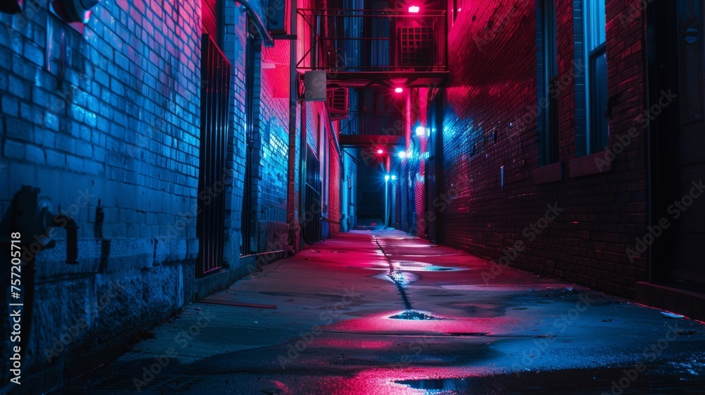 Urban alleyway, miscellaneous, neon, empty, super high resolution, photo quality