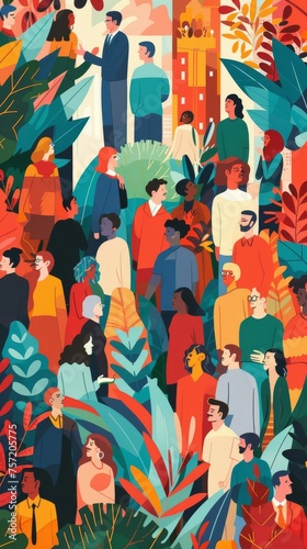Large Group of People Standing Together in Circle