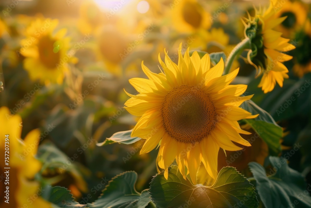 Fototapeta premium Beautiful sunflowers close-up in the field.