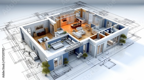 3d blueprint of a house with isolated background