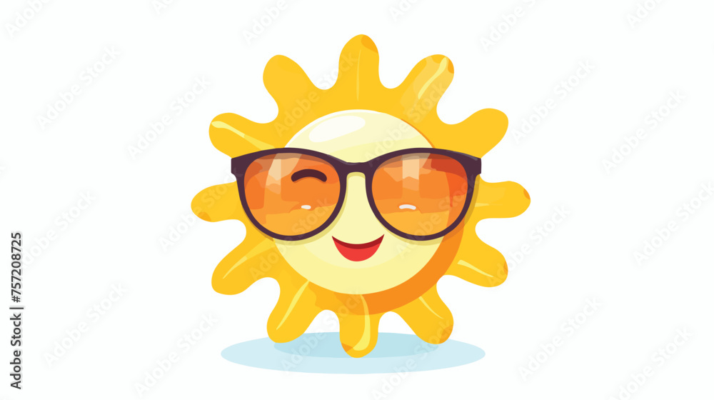 A cute flat icon of a smiling sun with sunglasses r