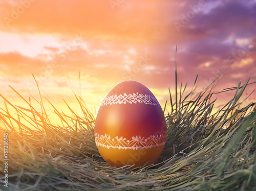 Easter eggs on grass field. AI Generated. © pim pic
