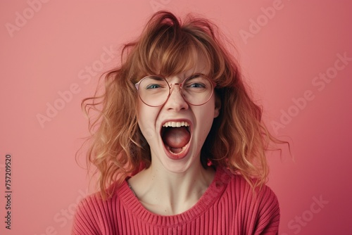 a woman with her mouth open