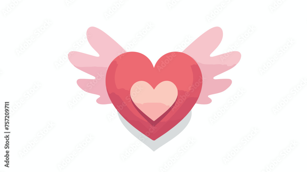A festive flat icon of a heart with wings represent