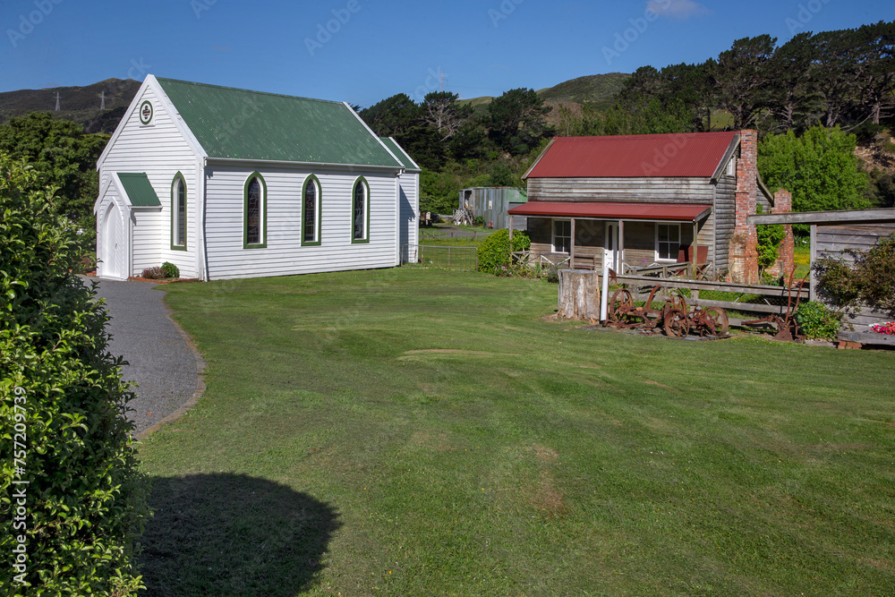 Historic white wooden church at Makara Wellington New Zealand. 