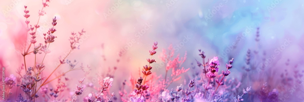 Ethereal watercolor backdrop with lavender flowers, creating a serene and tranquil atmosphere . Generative AI