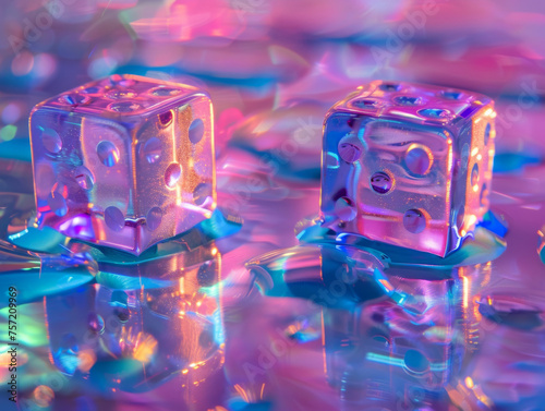 dichroic dice photograph in neon lights photo