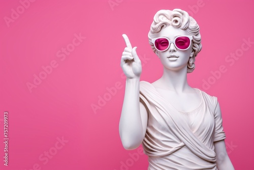 Gypsum Statue in Sunglasses Against Pink Background