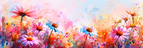 Cheerful watercolor background featuring a field of vibrant daisies, perfect for celebrating the joy and beauty of nature . Generative AI © Лилия Захарчук