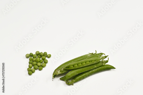 green peas on a white background. copy space