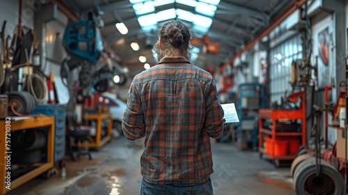 a mechanic is measuring a job checklist in a car repair shop