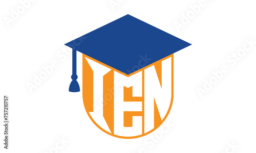 IEN initial letter academic logo design vector template. school college logo, university logo, graduation cap logo, institute logo, educational logo, library logo, teaching logo, book shop, varsity	

