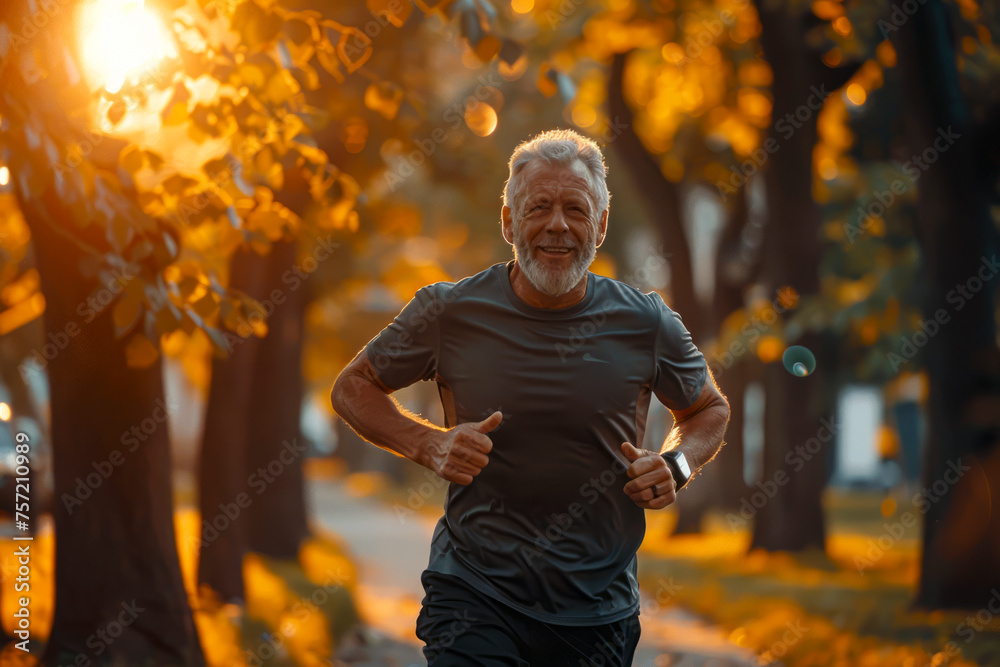 Sunlit Serenity: Middle-aged Man Finds Joy in City Park Jogging Adventure Sunlit Serenity: Middle-aged Man Finds Joy in City Park Jogging Adventure
