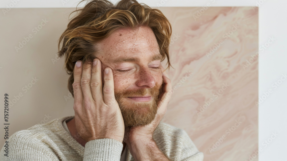 Relaxed Young Man Enjoying a Mindful Moment Relaxed Young Man Enjoying a Mindful Moment