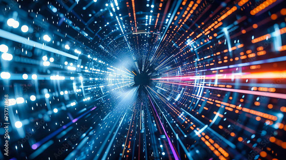 Abstract Light and Technology, Futuristic Design in Space, Blue Neon Glow, Science and Digital Concept Abstract Light and Technology, Futuristic Design in Space, Blue Neon Glow, Science and Digital Concept