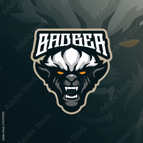 Badger mascot logo design with modern illustration concept style for badge, emblem and t shirt printing. Honey badger head illustration for sport and esport team. photo
