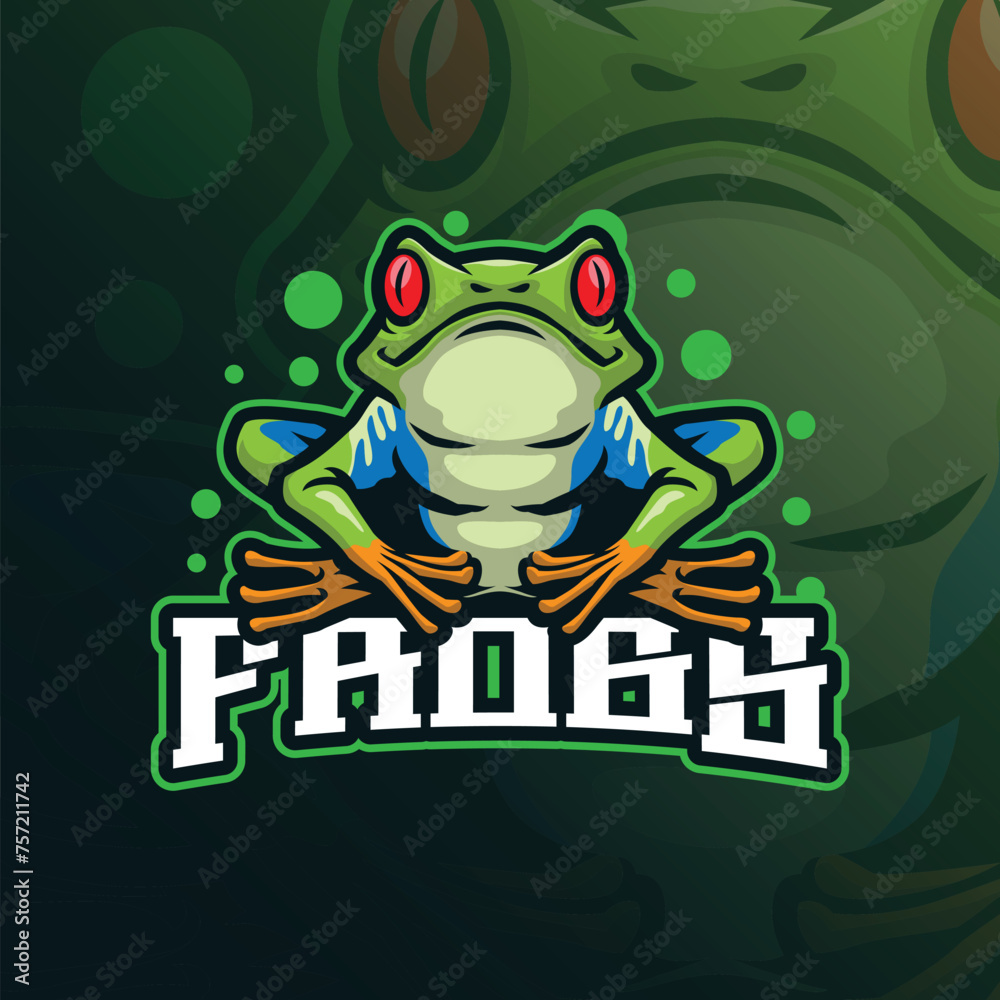 Frogs mascot logo design with modern illustration concept style for badge, emblem and t shirt printing. Frogs green illustration.