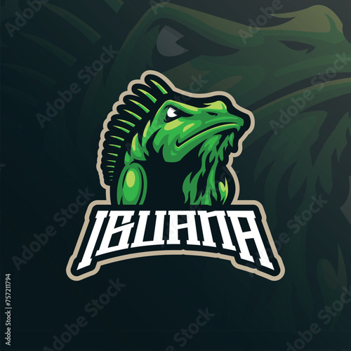 Iguana mascot logo design with modern illustration concept style for badge, emblem and t shirt printing. Iguana head illustration for sport and esport team.