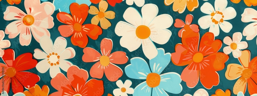 70s style floral background, 70s retro pattern and colors