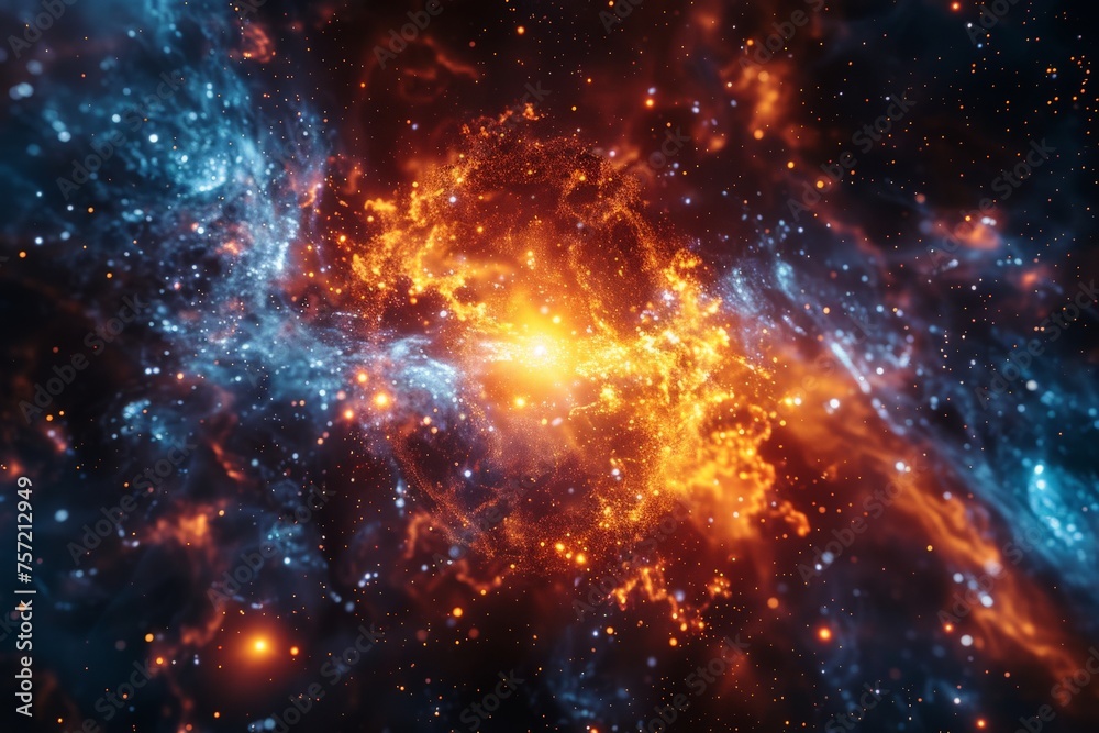 Vibrant depiction of space with a cosmic explosion, evoking wonder and the mysteries of the universe