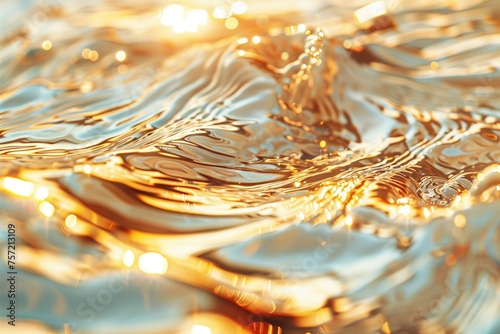 White waves on golden,a dreamy dance of soft light, in the style of sparkling water reflections.