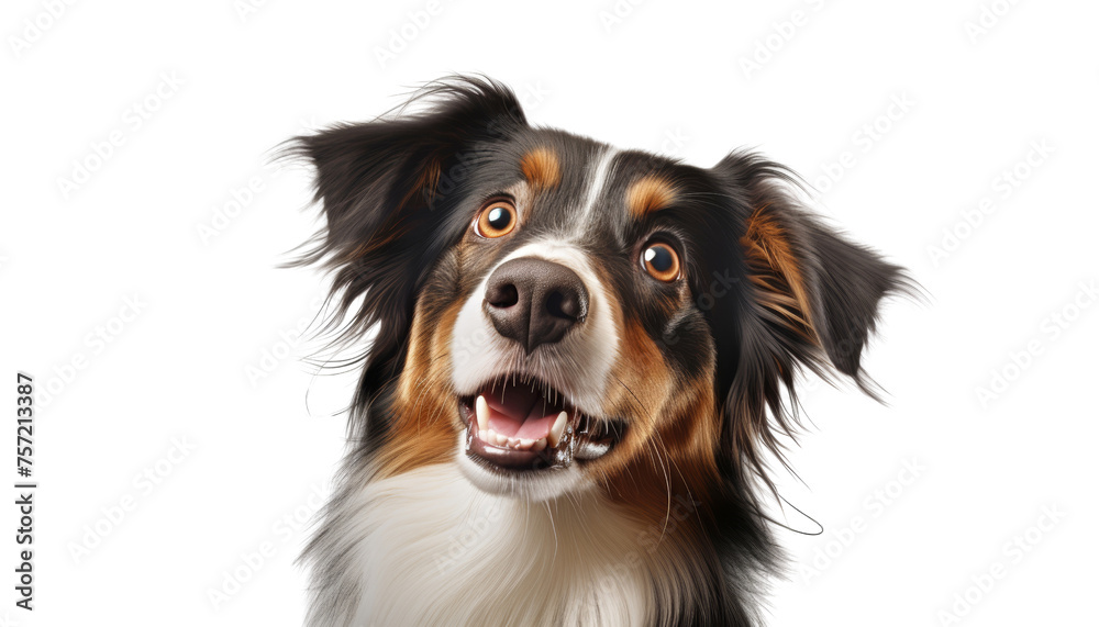 surprised face australian shepherd dog isolated on transparent background cutout