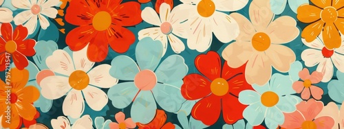 70s style floral background, 70s retro pattern and colors