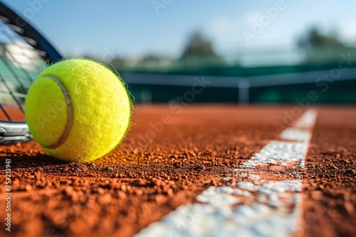 a tennis ball on a clay court © Tatiana