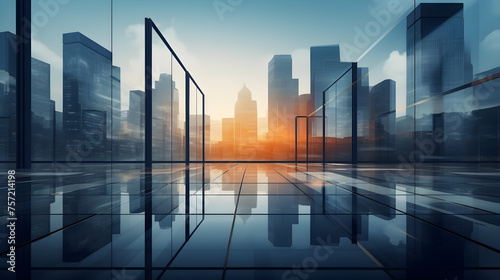 Empty modern business office skyscrapers. High-rise buildings in commercial district with blue sky. bright and clean high tech office background