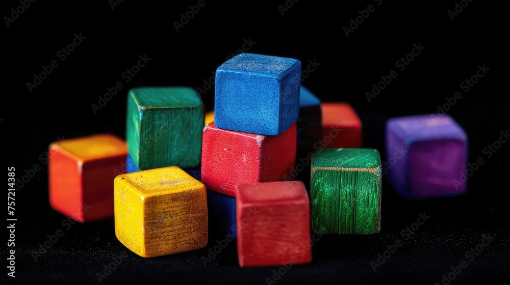 Colorful cubes on isolated black background Generative AI. Players marker Colorful cubes on isolated black background Generative AI. Players marker