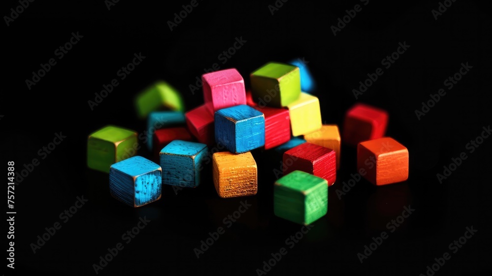 Colorful cubes on isolated black background Generative AI. Players marker Colorful cubes on isolated black background Generative AI. Players marker