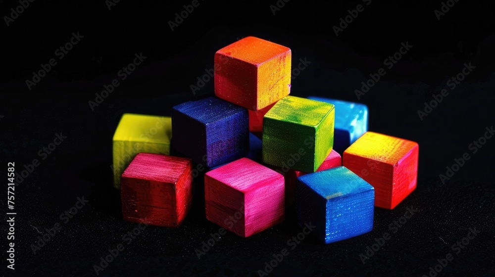 Colorful cubes on isolated black background Generative AI. Players marker Colorful cubes on isolated black background Generative AI. Players marker