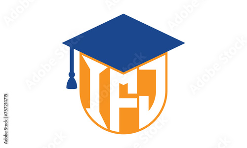 IFJ initial letter academic logo design vector template. school college logo, university logo, graduation cap logo, institute logo, educational logo, library logo, teaching logo, book shop, varsity 
