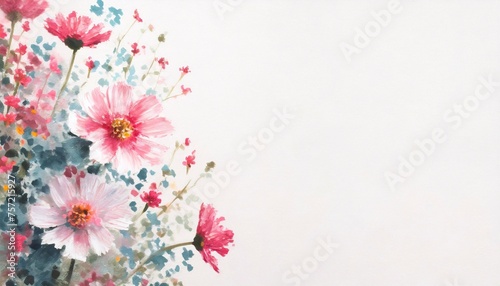 Watercolor floral background with pink and blue flowers on white background. © Євдокія Мальшакова