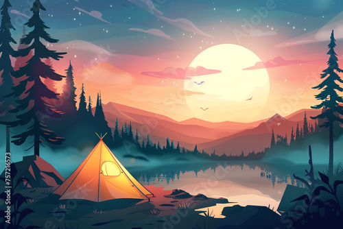 Camping in beautiful nature landscape. Road trip, travel and vacation concept © Patcharaphon