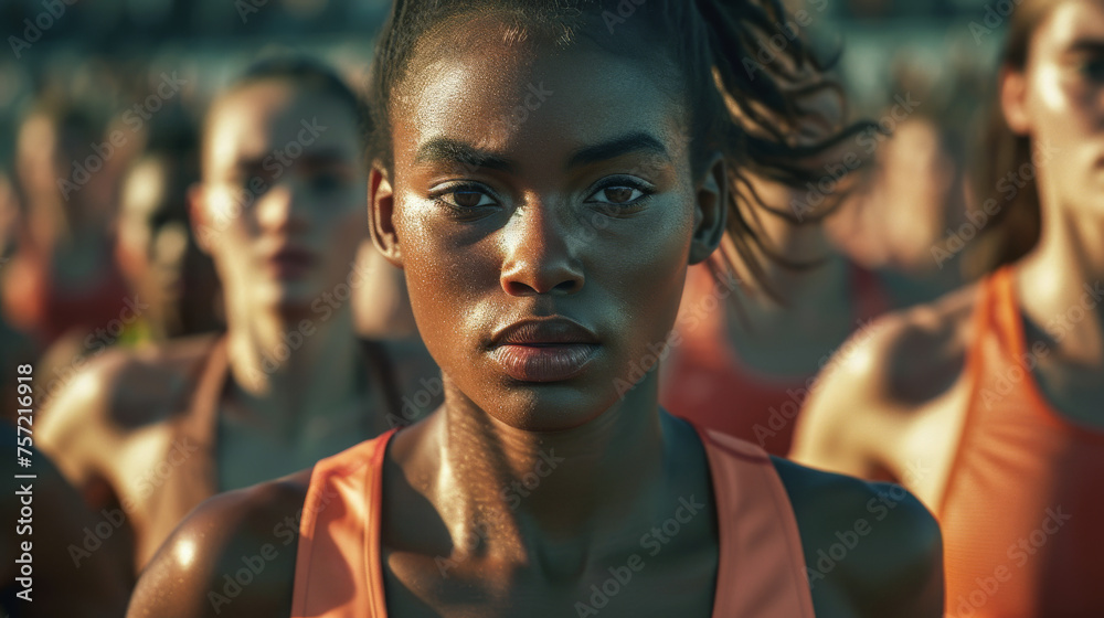 A woman runner focuses before starting the race for the Olympics