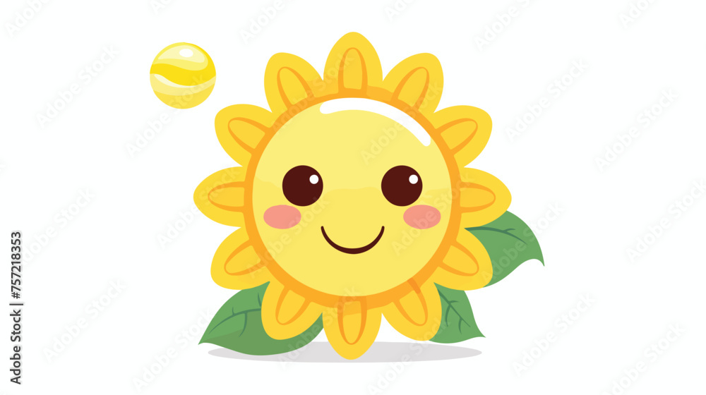 A seasonal flat icon of a sunflower with a smiling