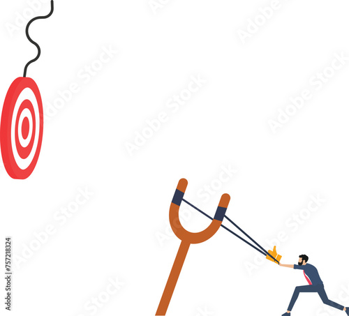 Businessman aiming like icon with a slingshot to target-Social media marketing concept

