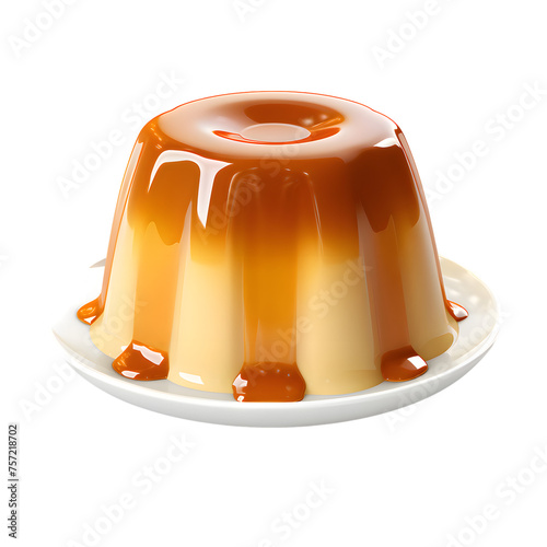 Caramel custard pudding isolated on transparent background. Homemade Flan dessert with caramel sauce