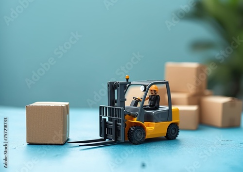 a toy forklift truck with a person in the back