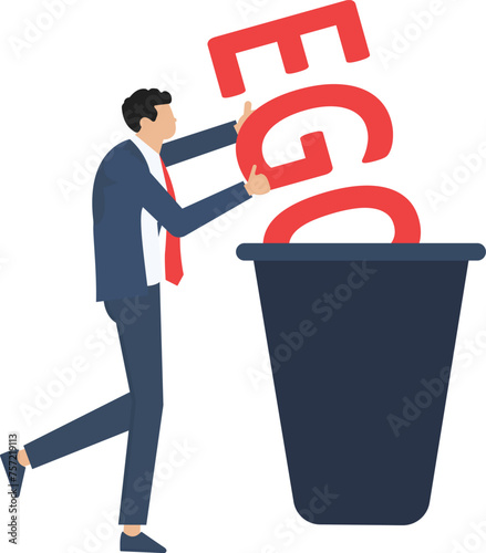 Businessman throw his ego into the trash, stop ego concept

