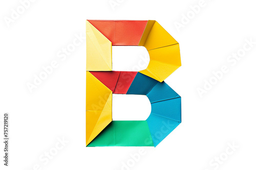 Multicolor DIY origami alphabet, initial letter B isolated on transparent png background, folded paper style abc, beautiful unique font design for poster, banner, invitation etc.