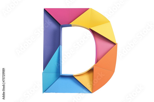 Multicolor DIY origami alphabet, initial letter D isolated on transparent png background, folded paper style abc, beautiful unique font design for poster, banner, invitation etc.