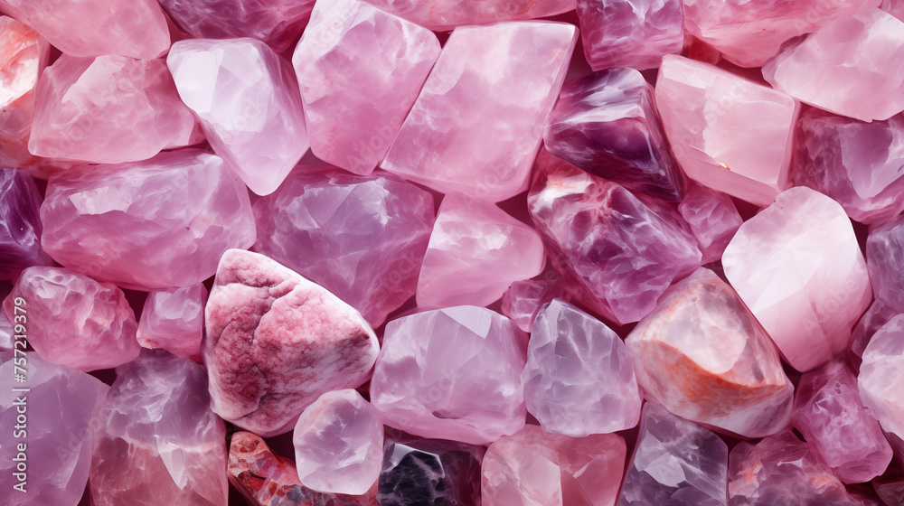 Abstract background with Pink Opal effect texture. A detailed view of pink crystals on a background of the same hue, showcasing their vibrant color and texture. Abstract background with Pink Opal effect texture. A detailed view of pink crystals on a background of the same hue, showcasing their vibrant color and texture.