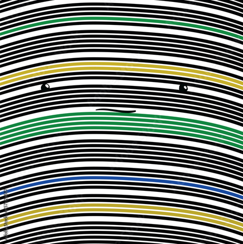 Curling lines form striped art with a barely visible face in the middle.